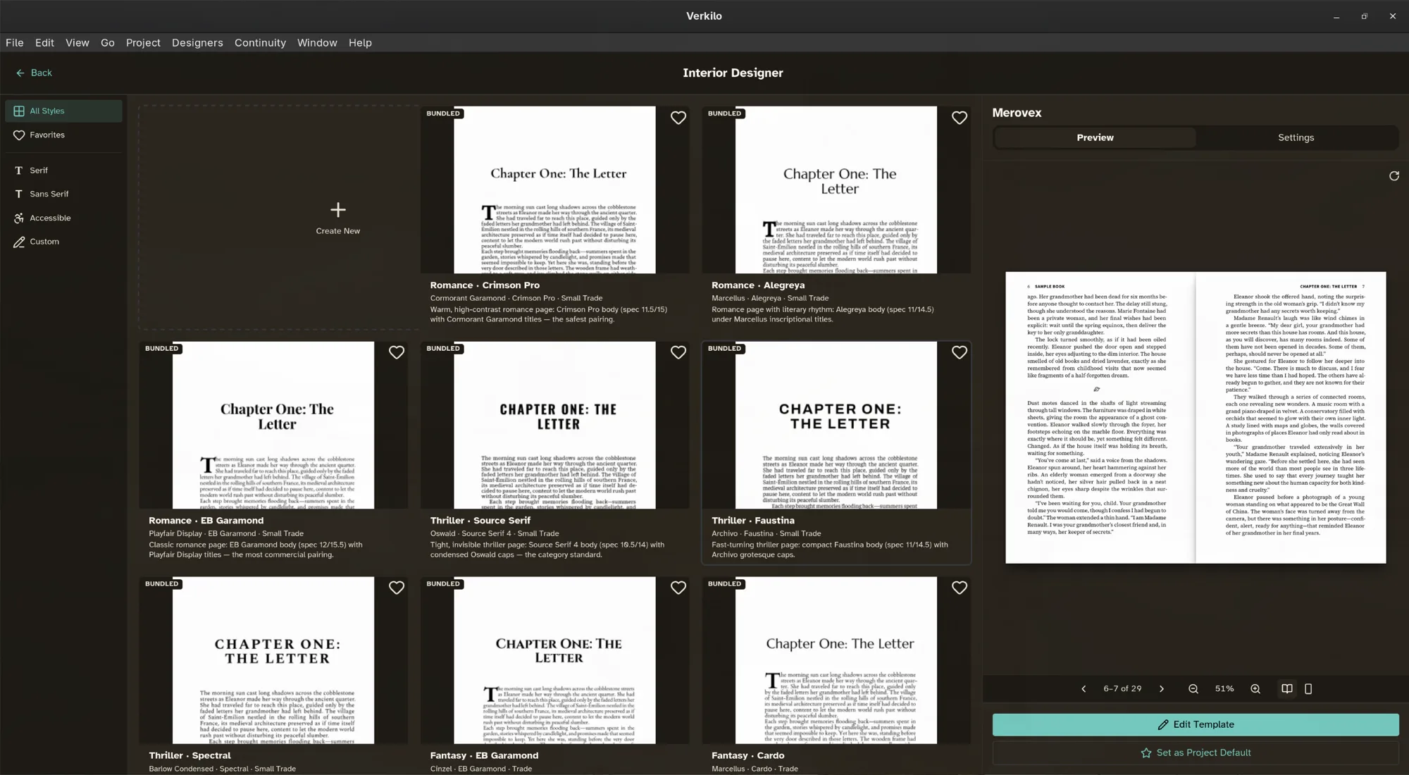 The Interior Designer showing a live preview of the typeset pages