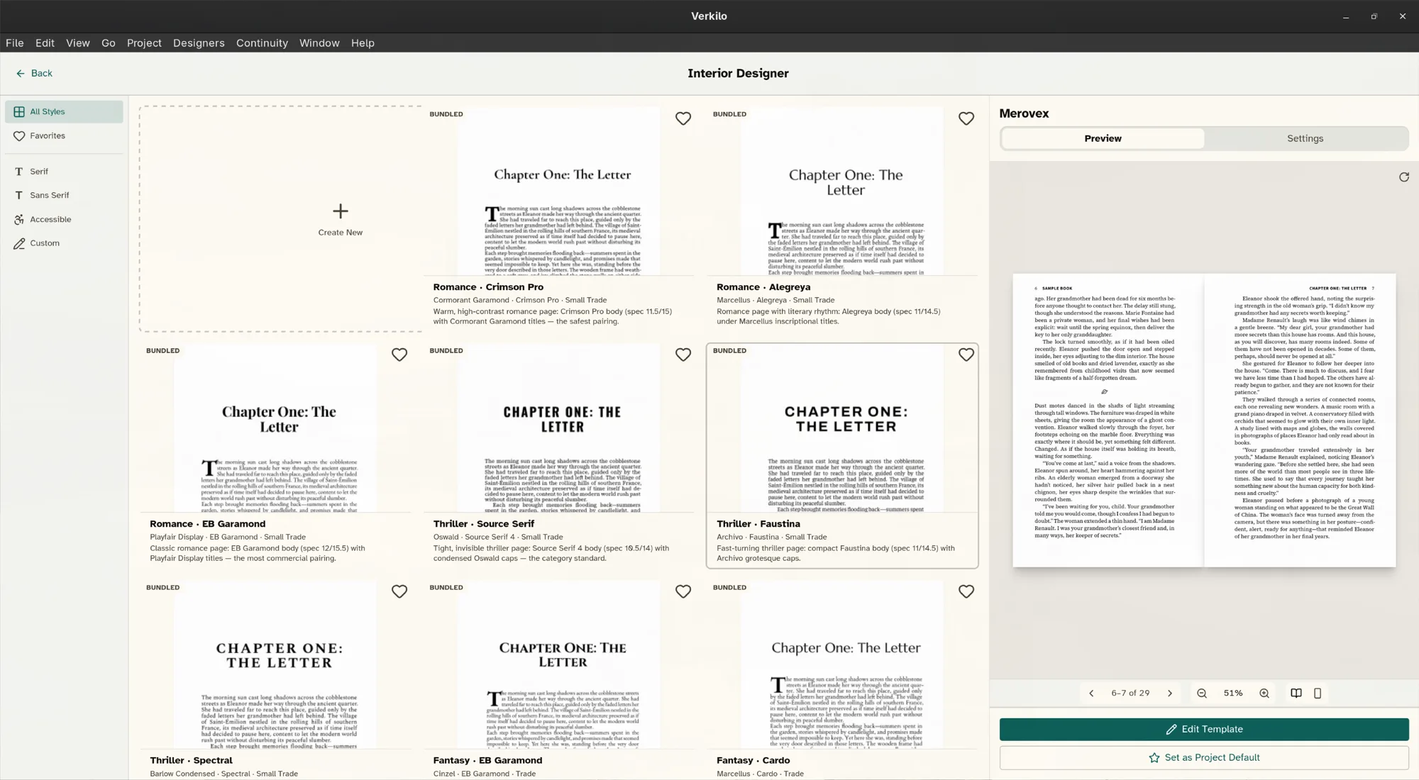 The Interior Designer showing a live preview of the typeset pages